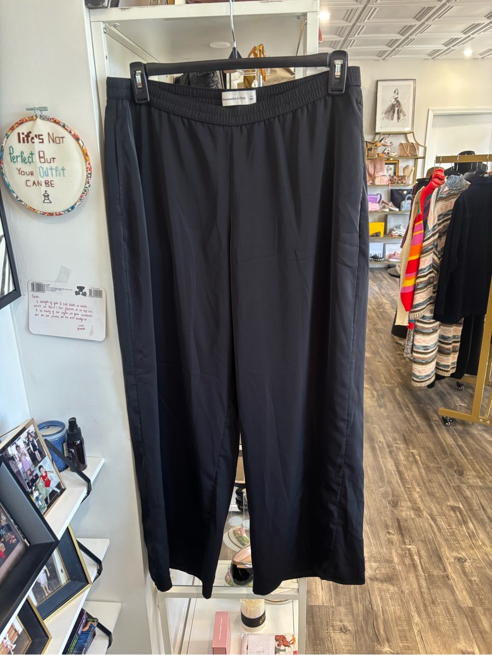 Abercrombie & Fitch Black Wide-Leg Pull-On Pants
